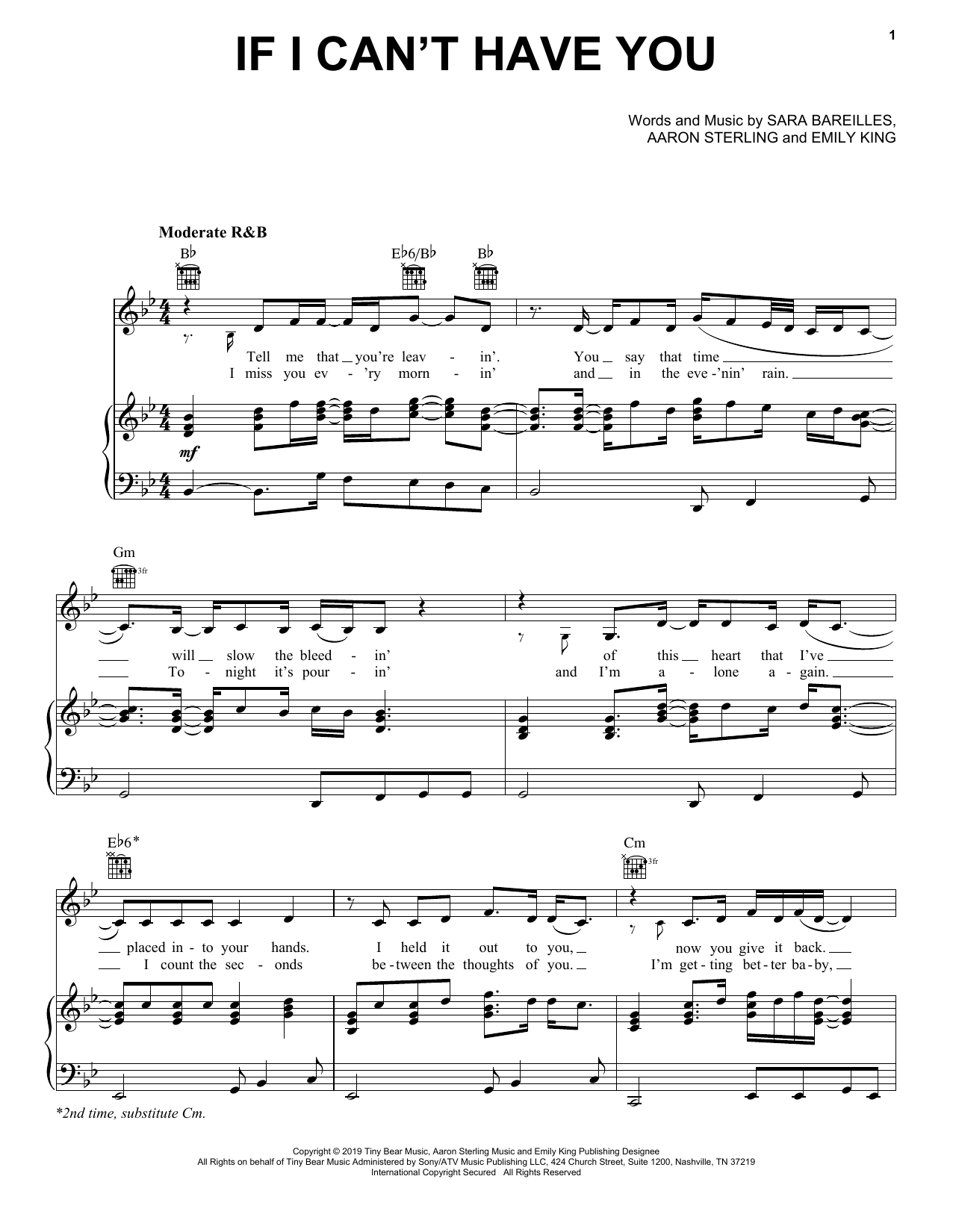 Download Sara Bareilles If I Can't Have You Sheet Music and learn how to play Piano, Vocal & Guitar Chords (Right-Hand Melody) PDF digital score in minutes