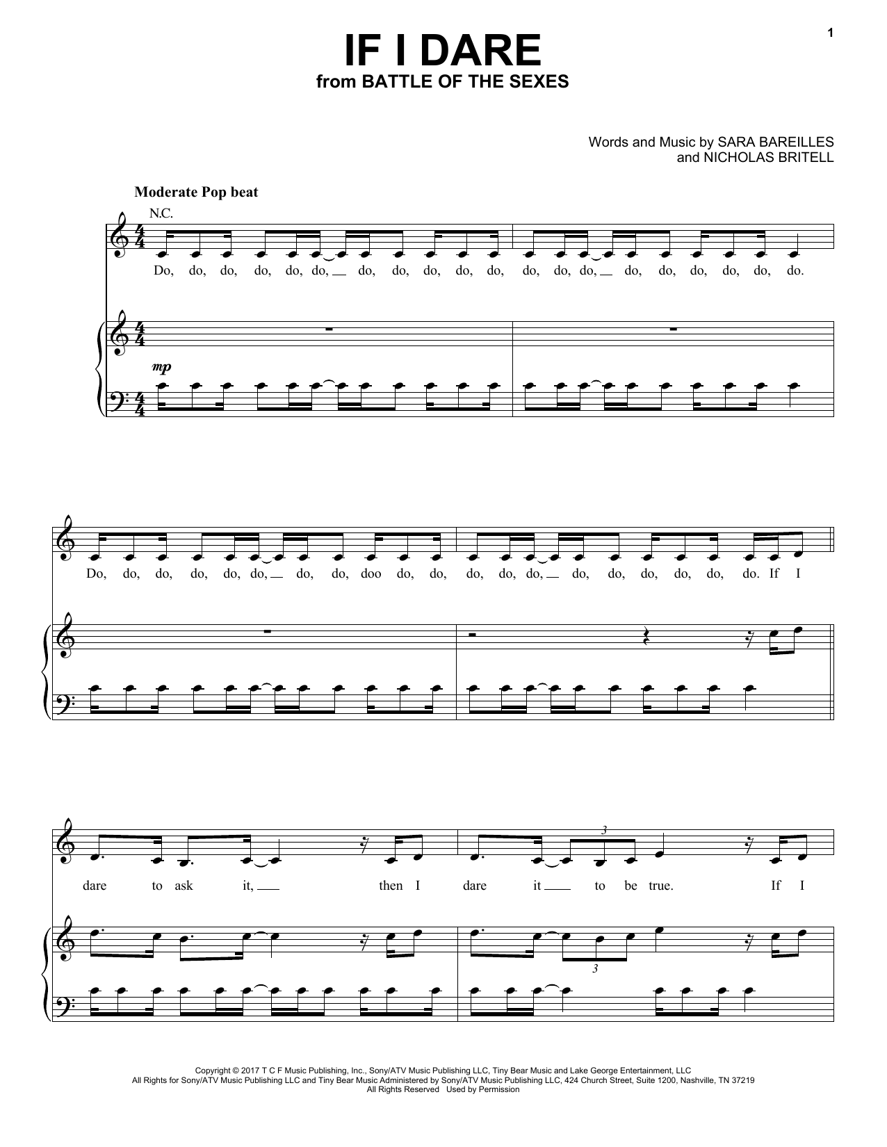 Download Sarah Bareilles If I Dare Sheet Music and learn how to play Piano, Vocal & Guitar (Right-Hand Melody) PDF digital score in minutes