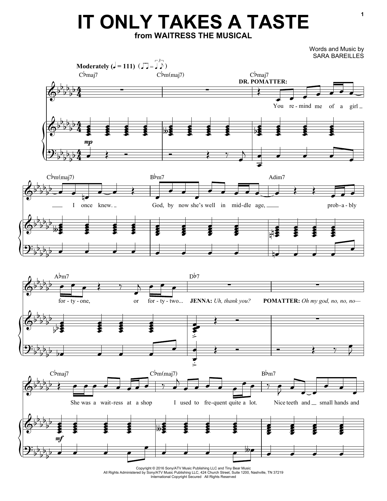 Download Sara Bareilles It Only Takes A Taste Sheet Music and learn how to play Easy Piano PDF digital score in minutes