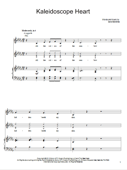 Download Sara Bareilles Kaleidoscope Heart Sheet Music and learn how to play Piano, Vocal & Guitar (Right-Hand Melody) PDF digital score in minutes