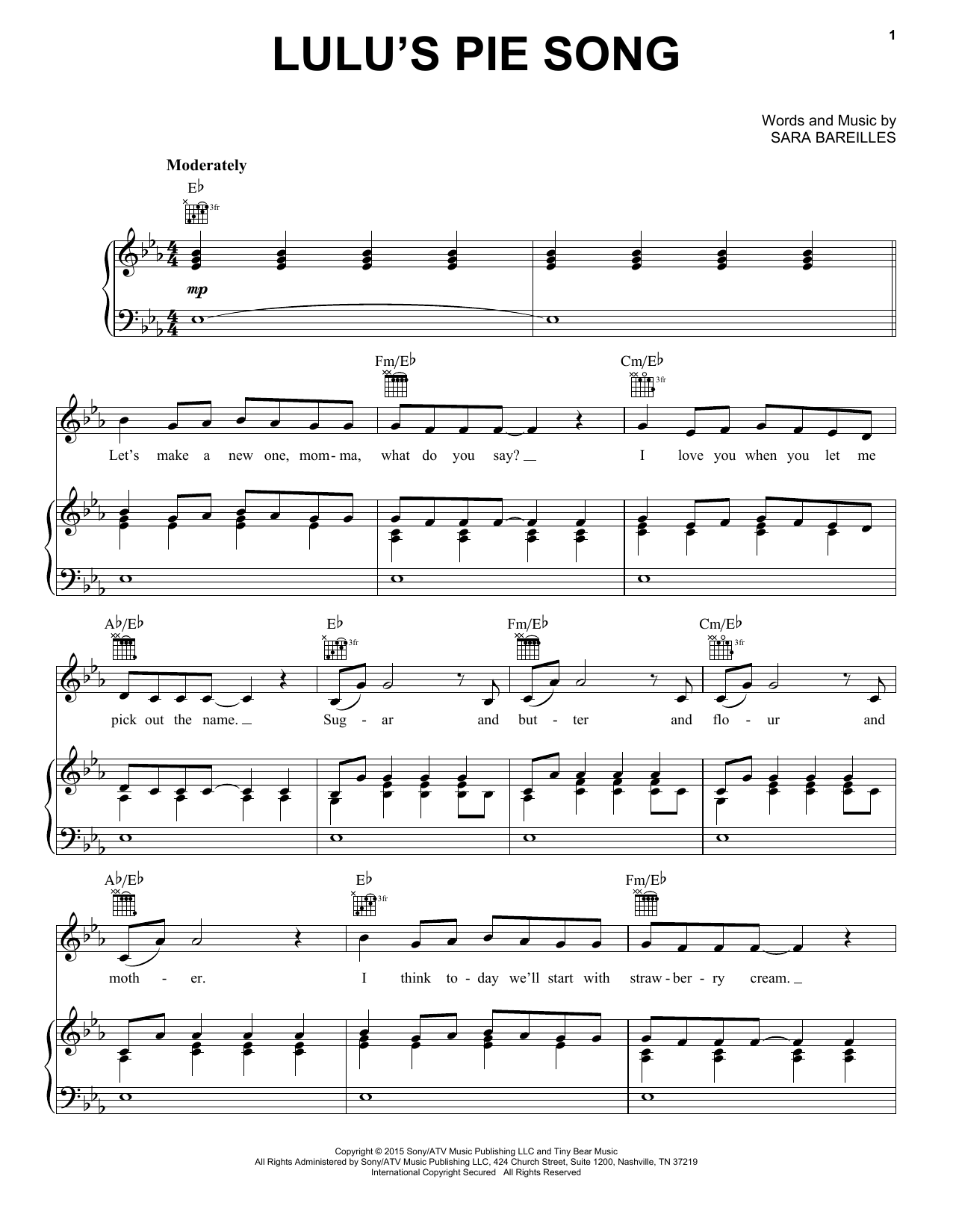 Download Sara Bareilles Lulu's Pie Song Sheet Music and learn how to play Piano, Vocal & Guitar (Right-Hand Melody) PDF digital score in minutes