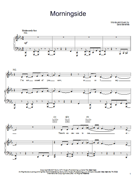 Download Sara Bareilles Morningside Sheet Music and learn how to play Lyrics & Chords PDF digital score in minutes