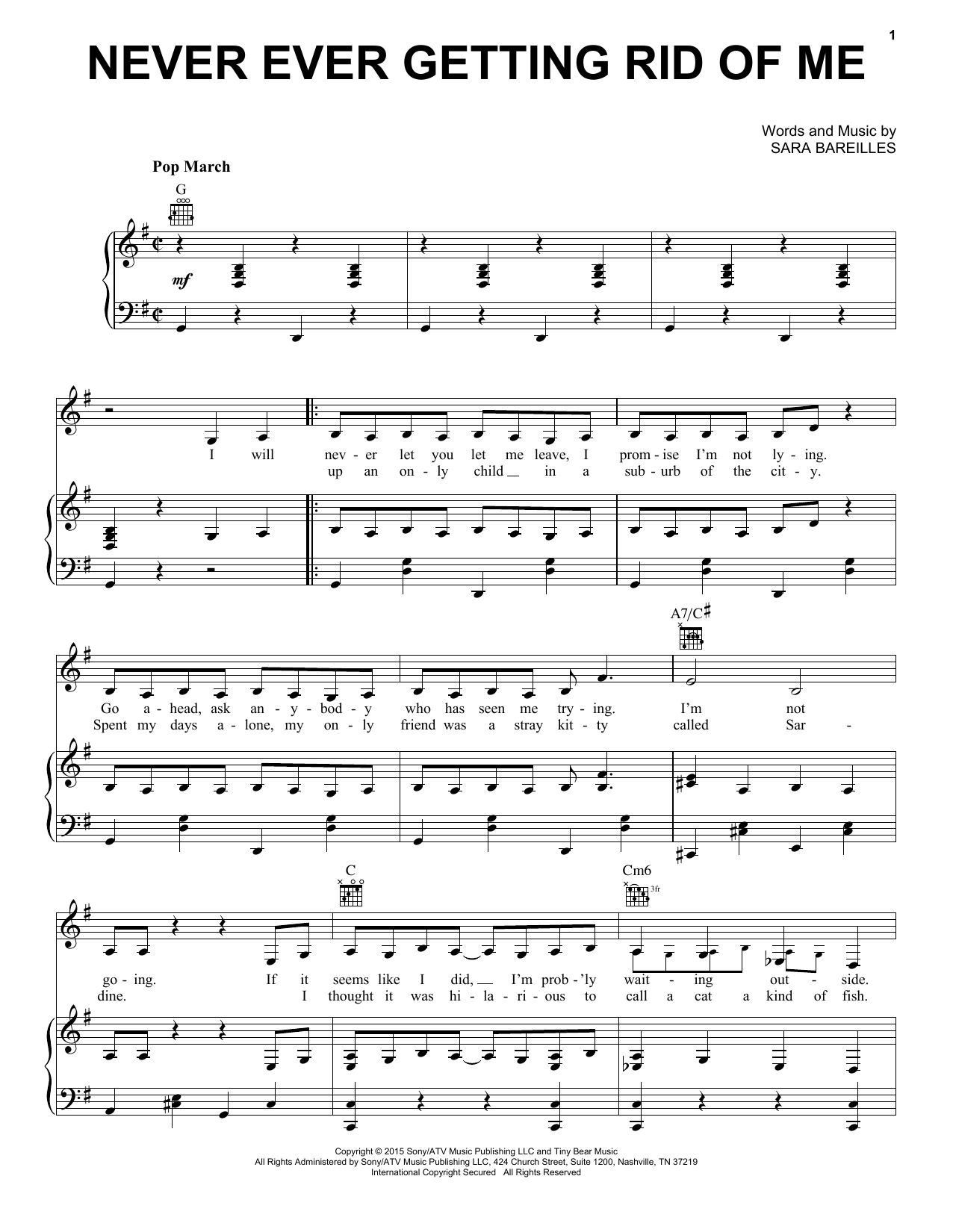 Download Sara Bareilles Never Ever Getting Rid Of Me Sheet Music and learn how to play Easy Piano PDF digital score in minutes