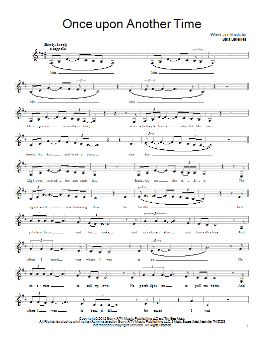 Download Sara Bareilles Once Upon Another Time Sheet Music and learn how to play Piano, Vocal & Guitar (Right-Hand Melody) PDF digital score in minutes