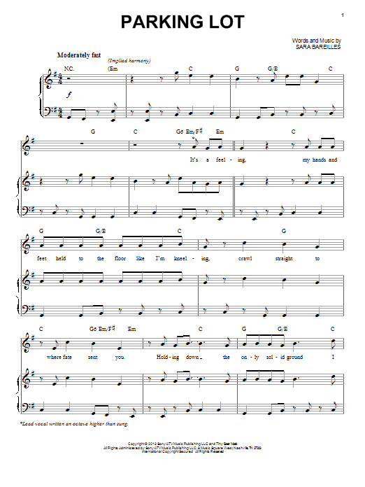 Download Sara Bareilles Parking Lot Sheet Music and learn how to play Piano, Vocal & Guitar (Right-Hand Melody) PDF digital score in minutes
