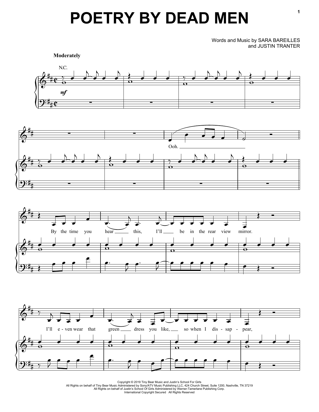 Download Sara Bareilles Poetry By Dead Men Sheet Music and learn how to play Piano, Vocal & Guitar Chords (Right-Hand Melody) PDF digital score in minutes