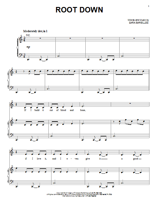 Download Sara Bareilles Root Down Sheet Music and learn how to play Piano, Vocal & Guitar (Right-Hand Melody) PDF digital score in minutes