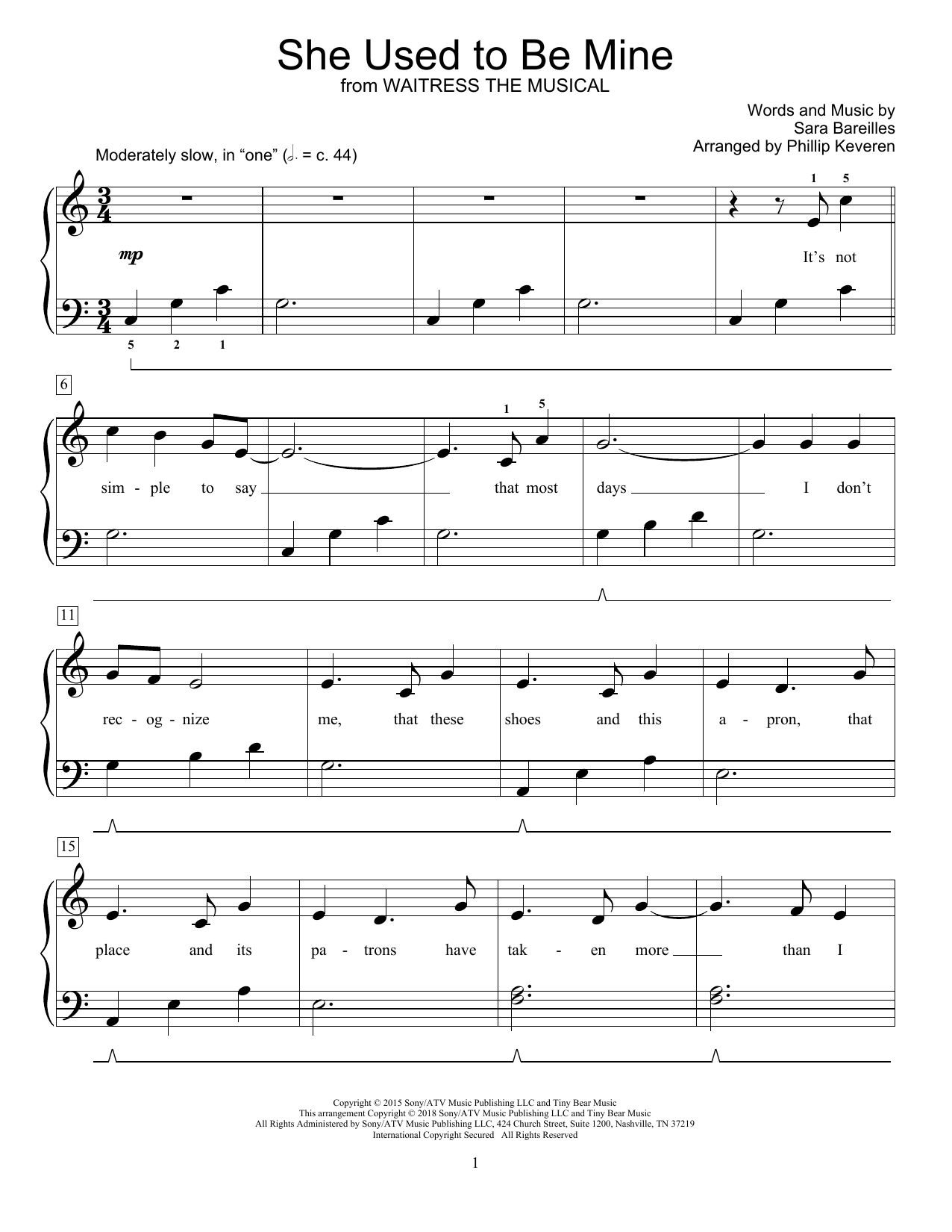 Download Sara Bareilles She Used To Be Mine (from Waitress) (arr. Phillip Keveren) Sheet Music and learn how to play Educational Piano PDF digital score in minutes