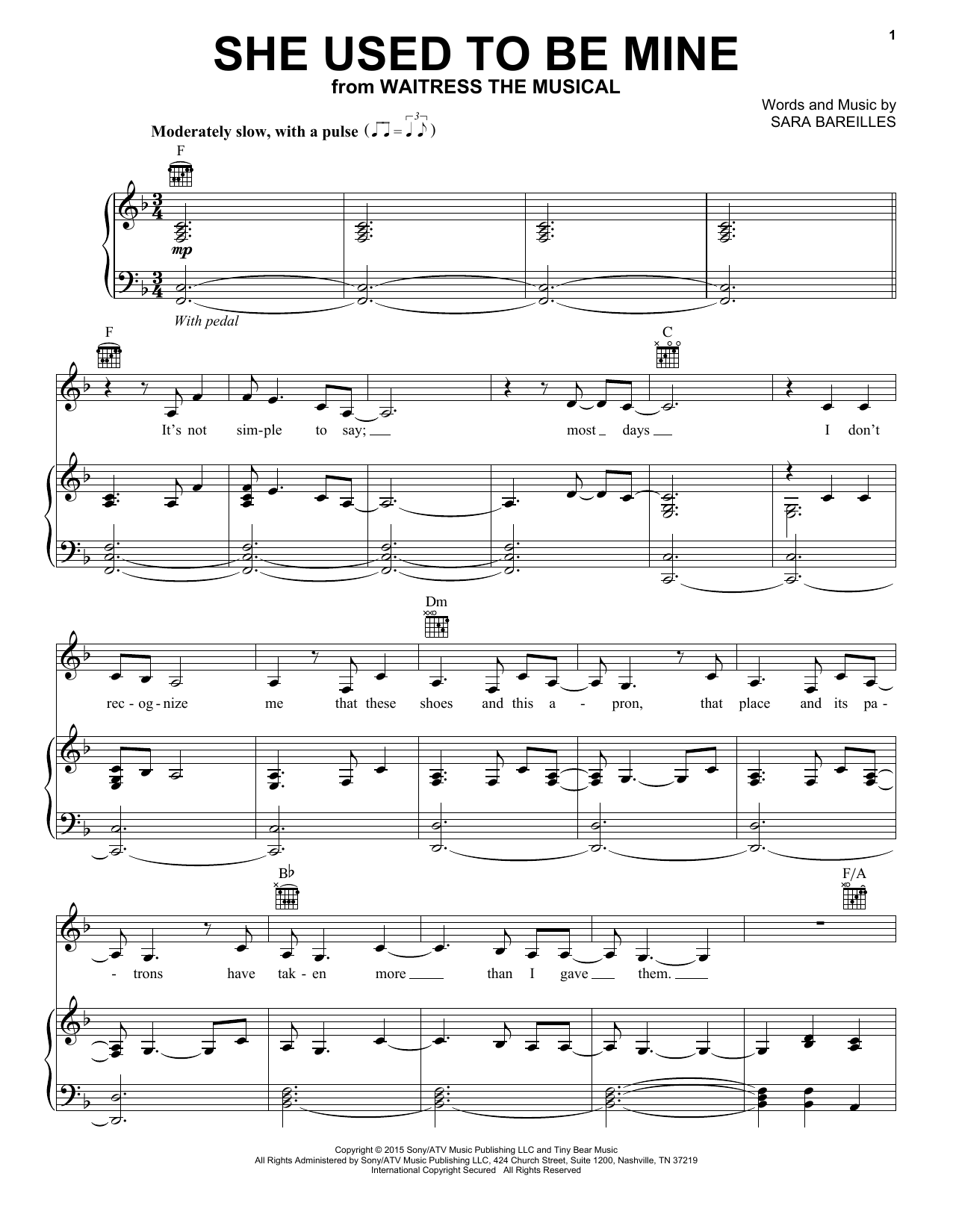 Download Sara Bareilles She Used To Be Mine Sheet Music and learn how to play Easy Guitar Tab PDF digital score in minutes