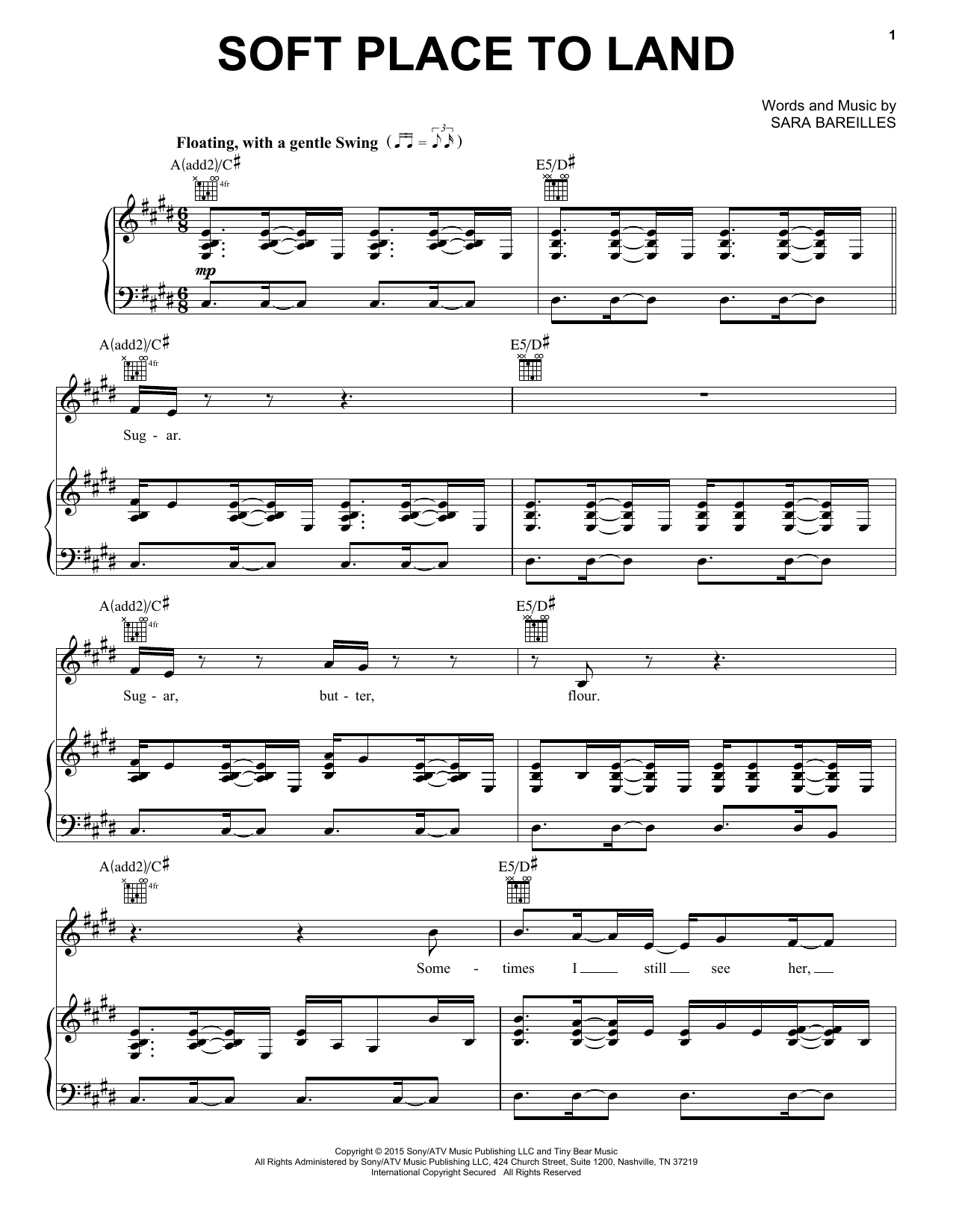 Download Sara Bareilles Soft Place To Land Sheet Music and learn how to play Piano & Vocal PDF digital score in minutes