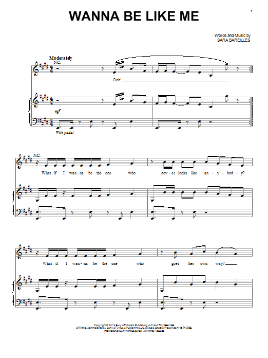 Download Sara Bareilles Wanna Be Like Me Sheet Music and learn how to play Piano, Vocal & Guitar (Right-Hand Melody) PDF digital score in minutes