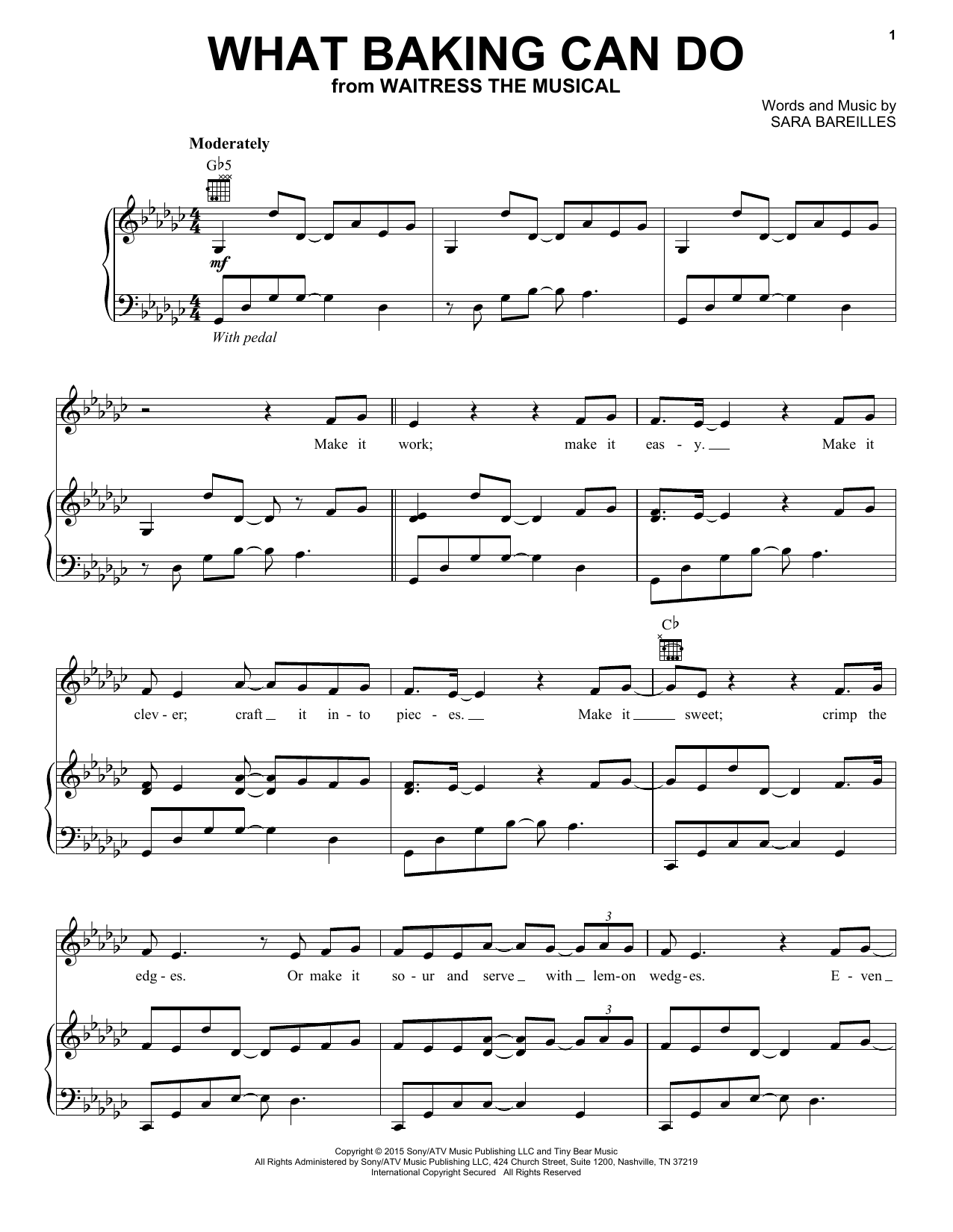 Download Sara Bareilles What Baking Can Do Sheet Music and learn how to play Piano & Vocal PDF digital score in minutes