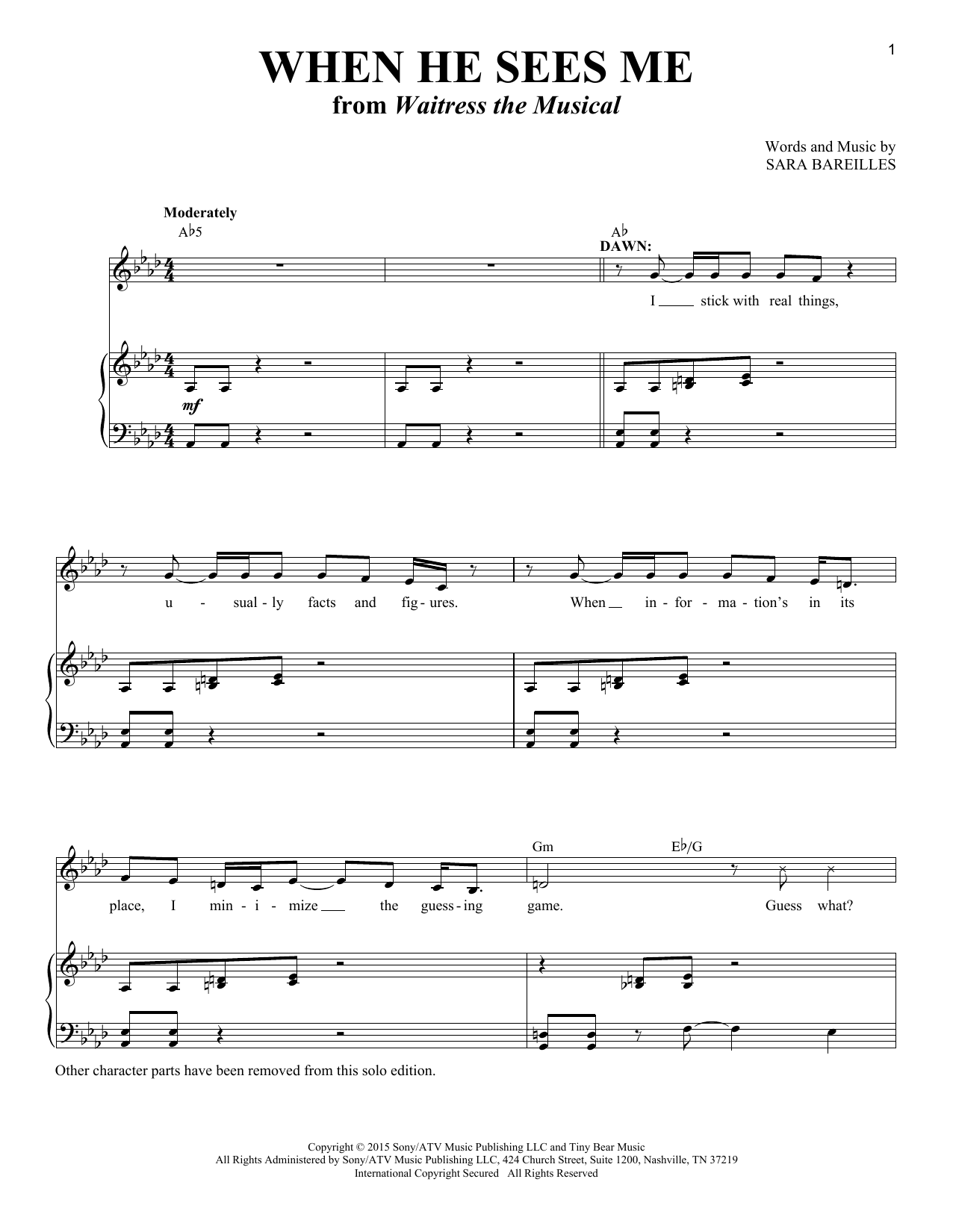 Download Sara Bareilles When He Sees Me [Solo version] (from Waitress the Musical) Sheet Music and learn how to play Piano & Vocal PDF digital score in minutes