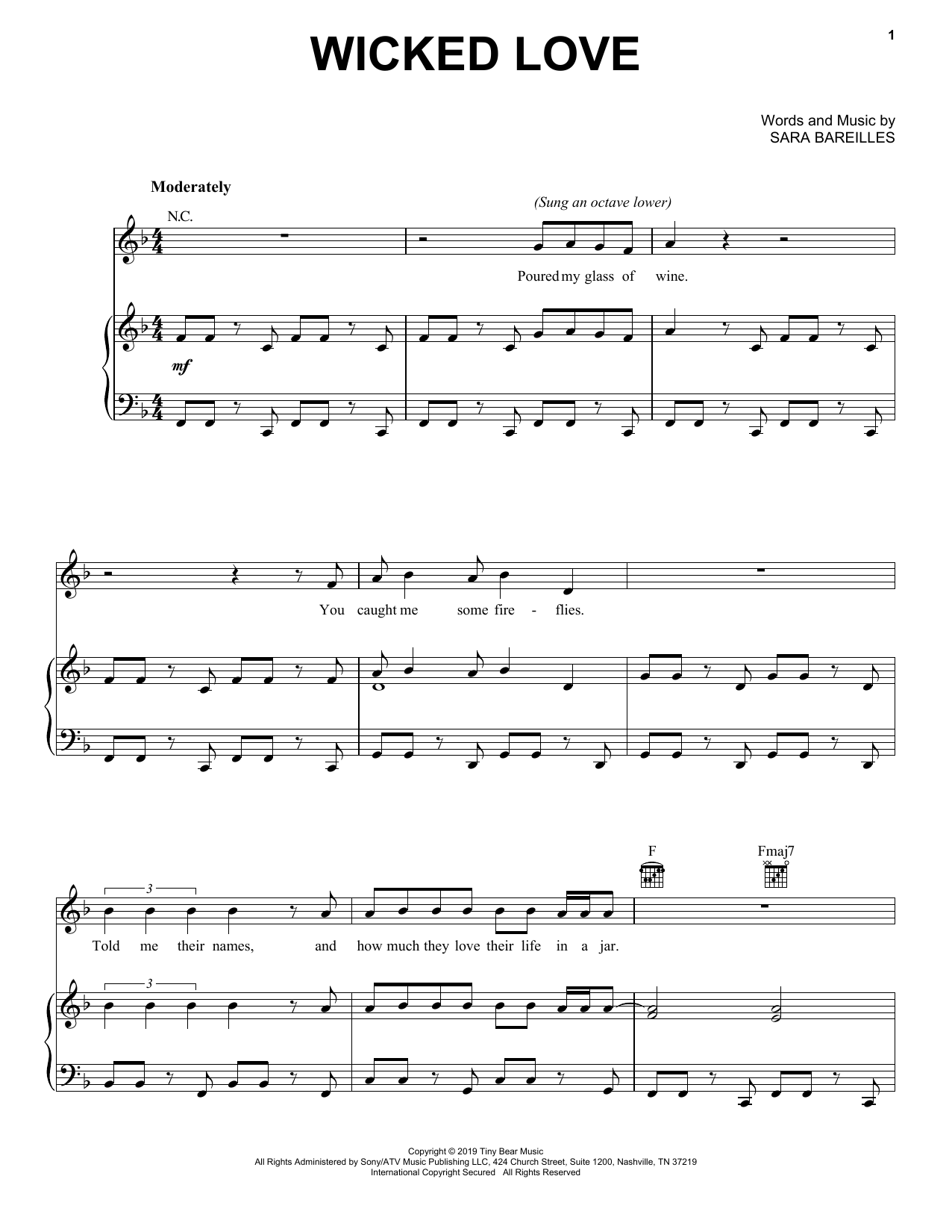 Download Sara Bareilles Wicked Love Sheet Music and learn how to play Piano, Vocal & Guitar Chords (Right-Hand Melody) PDF digital score in minutes