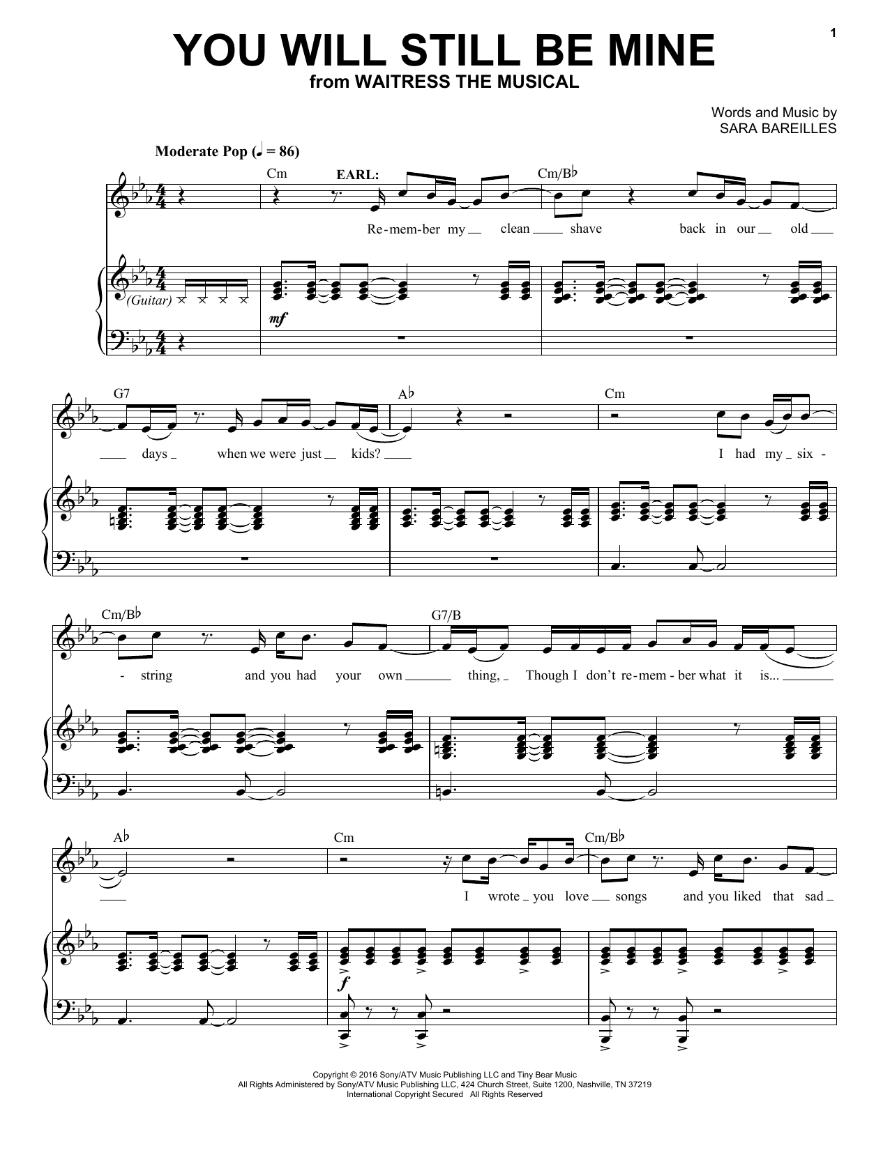 Download Sara Bareilles You Will Still Be Mine Sheet Music and learn how to play Easy Piano PDF digital score in minutes