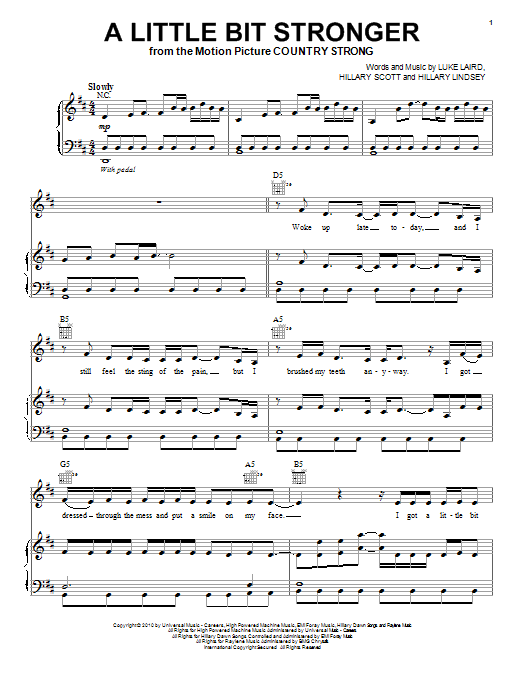 Download Sara Evans A Little Bit Stronger Sheet Music and learn how to play Piano, Vocal & Guitar (Right-Hand Melody) PDF digital score in minutes