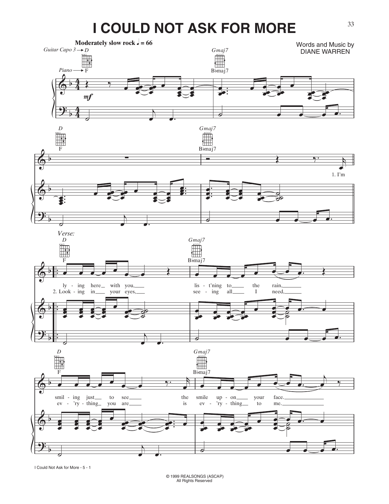 Download Sara Evans I Could Not Ask For More Sheet Music and learn how to play Piano, Vocal & Guitar Chords (Right-Hand Melody) PDF digital score in minutes