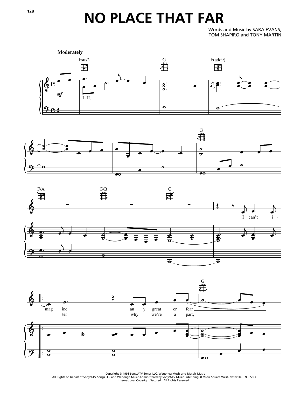 Download Sara Evans No Place That Far Sheet Music and learn how to play Piano, Vocal & Guitar Chords (Right-Hand Melody) PDF digital score in minutes
