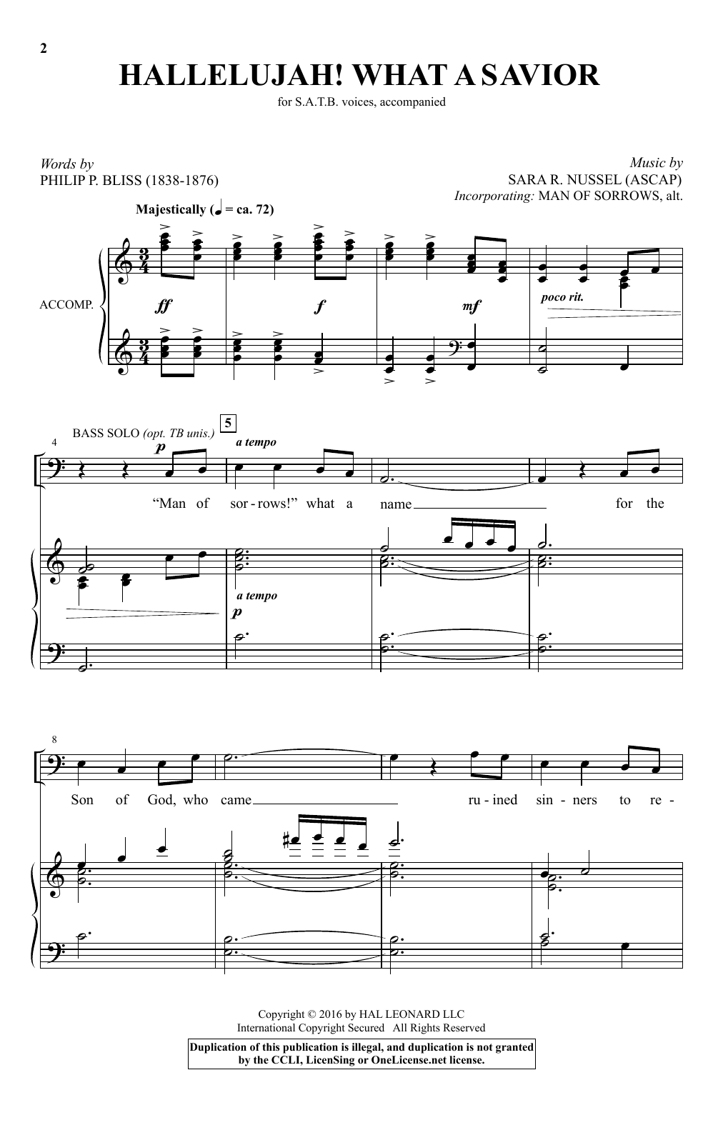Download Sara R. Nussel Hallelujah! What A Savior Sheet Music and learn how to play SATB PDF digital score in minutes