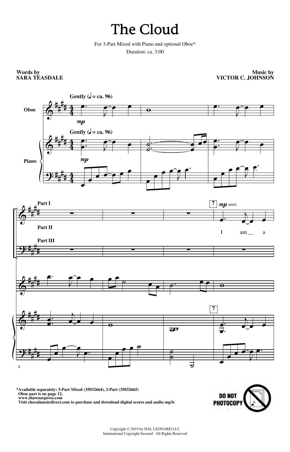 Download Sara Teasdale & Victor C. Johnson The Cloud Sheet Music and learn how to play 2-Part Choir PDF digital score in minutes
