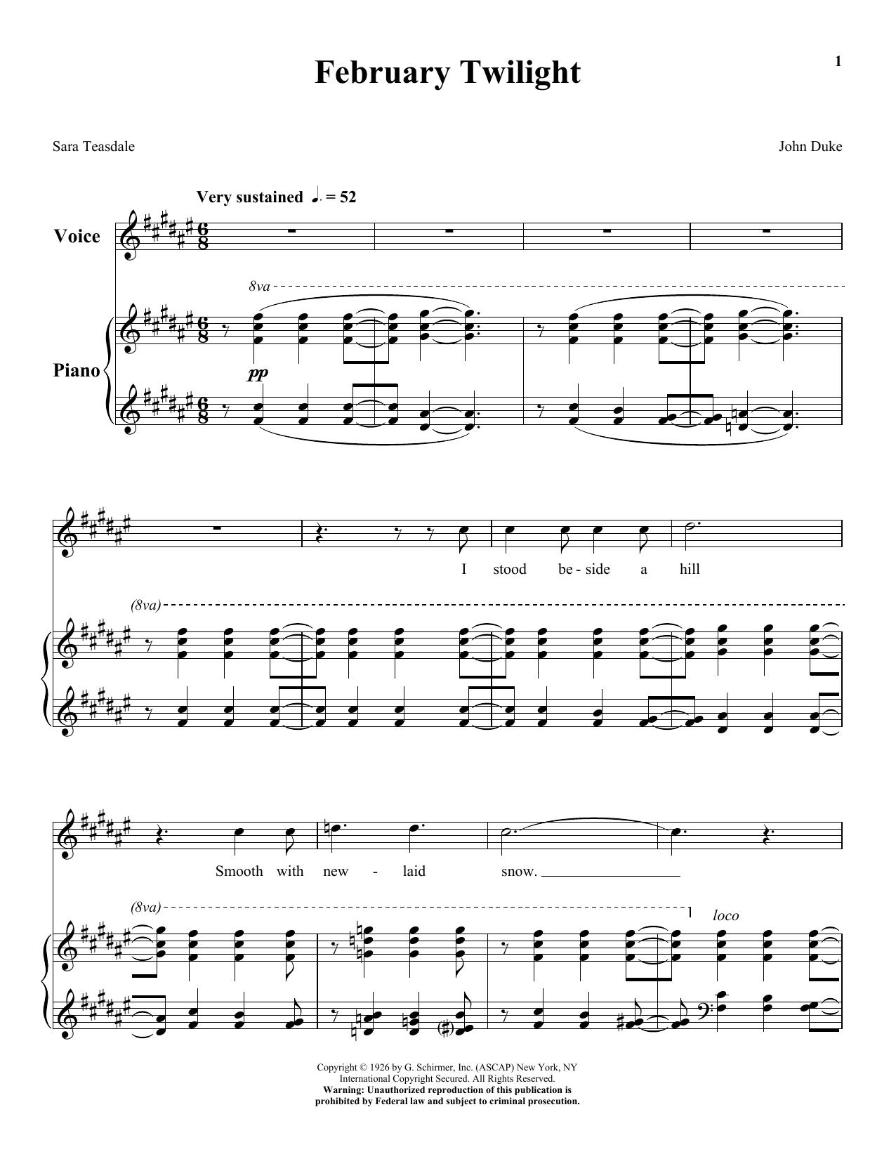 Download Sara Teasdale February Twilight Sheet Music and learn how to play Piano & Vocal PDF digital score in minutes