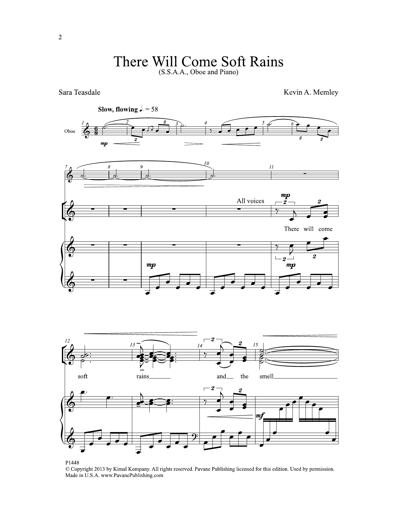 Download Sara Teasdale There Will Come Soft Rains (of War) Sheet Music and learn how to play SSAA Choir PDF digital score in minutes