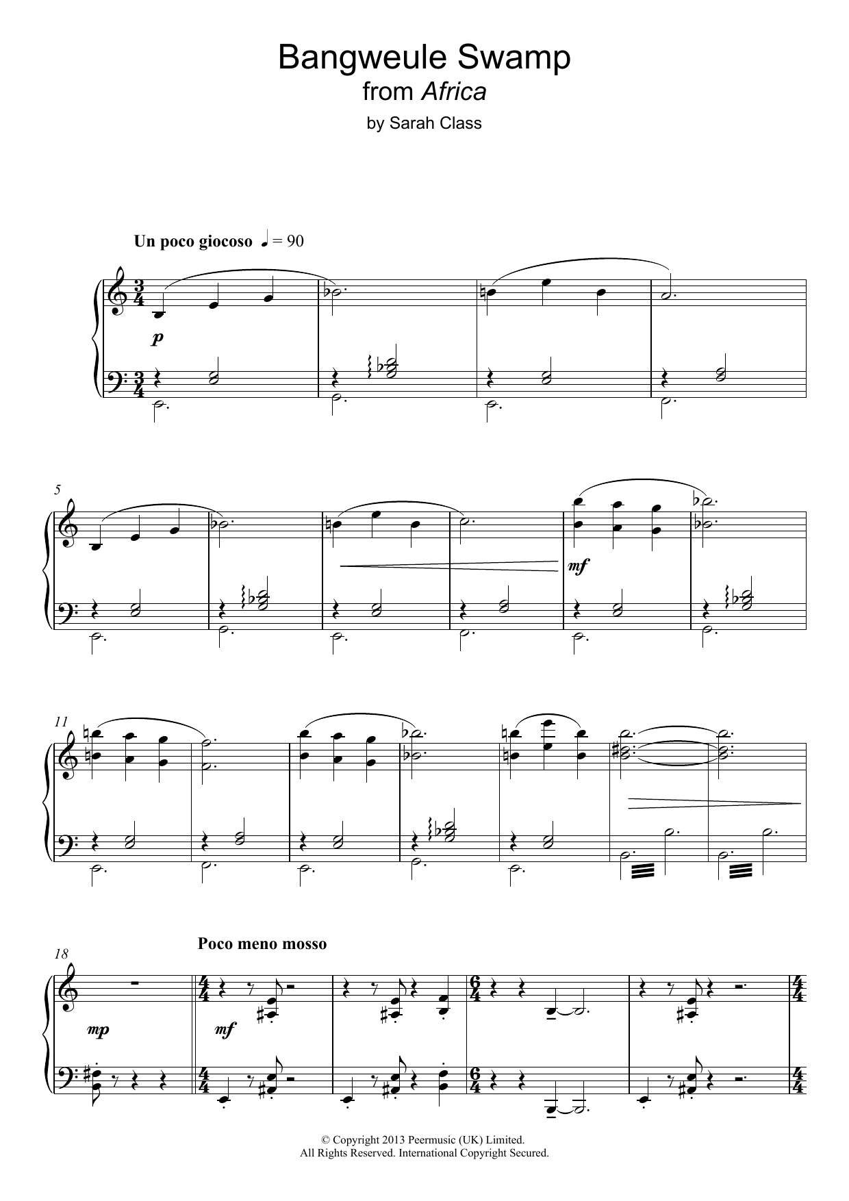 Download Sarah Class Bangweule Swamp (from 'Africa') Sheet Music and learn how to play Piano PDF digital score in minutes