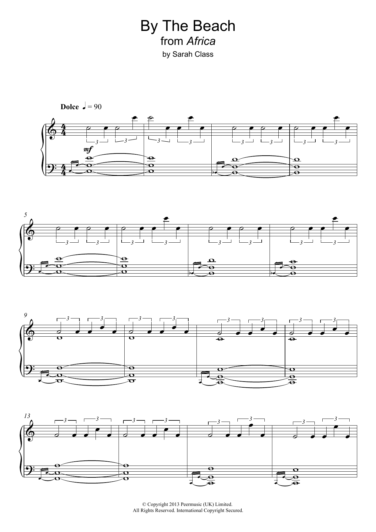 Download Sarah Class By The Beach (from 'Africa') Sheet Music and learn how to play Piano PDF digital score in minutes