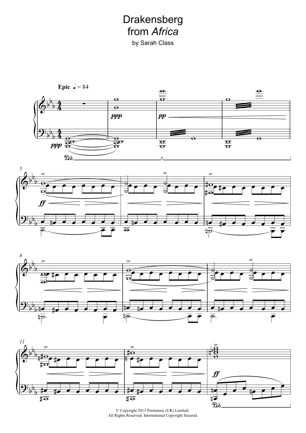 Download Sarah Class Draconsberg (from 'Africa') Sheet Music and learn how to play Piano PDF digital score in minutes