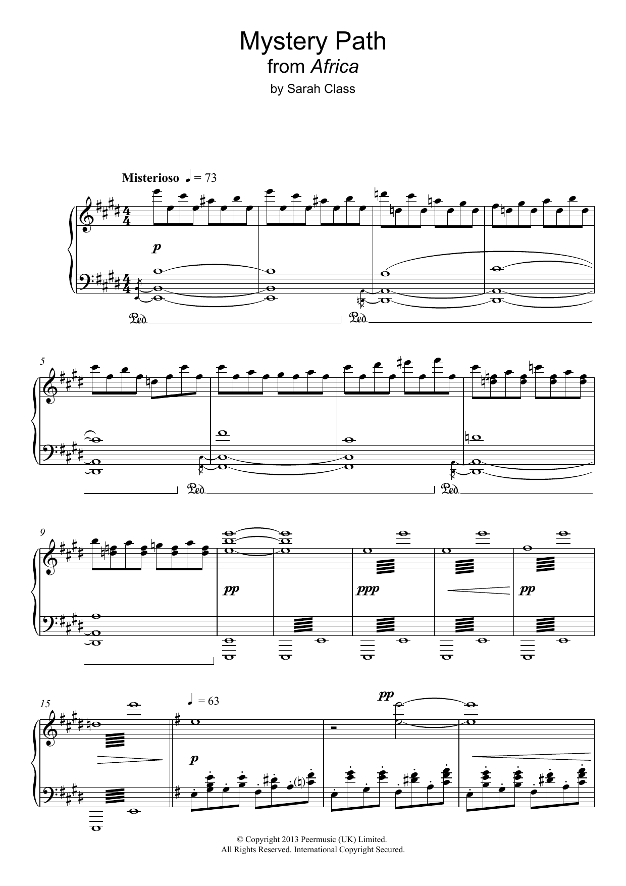 Download Sarah Class Mystery Path (from 'Africa') Sheet Music and learn how to play Piano PDF digital score in minutes