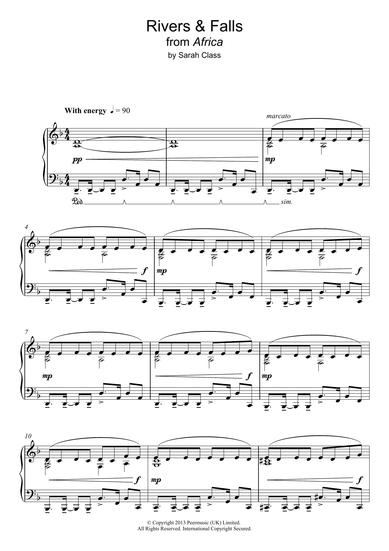 Download Sarah Class River & Falls (from 'Africa') Sheet Music and learn how to play Piano PDF digital score in minutes