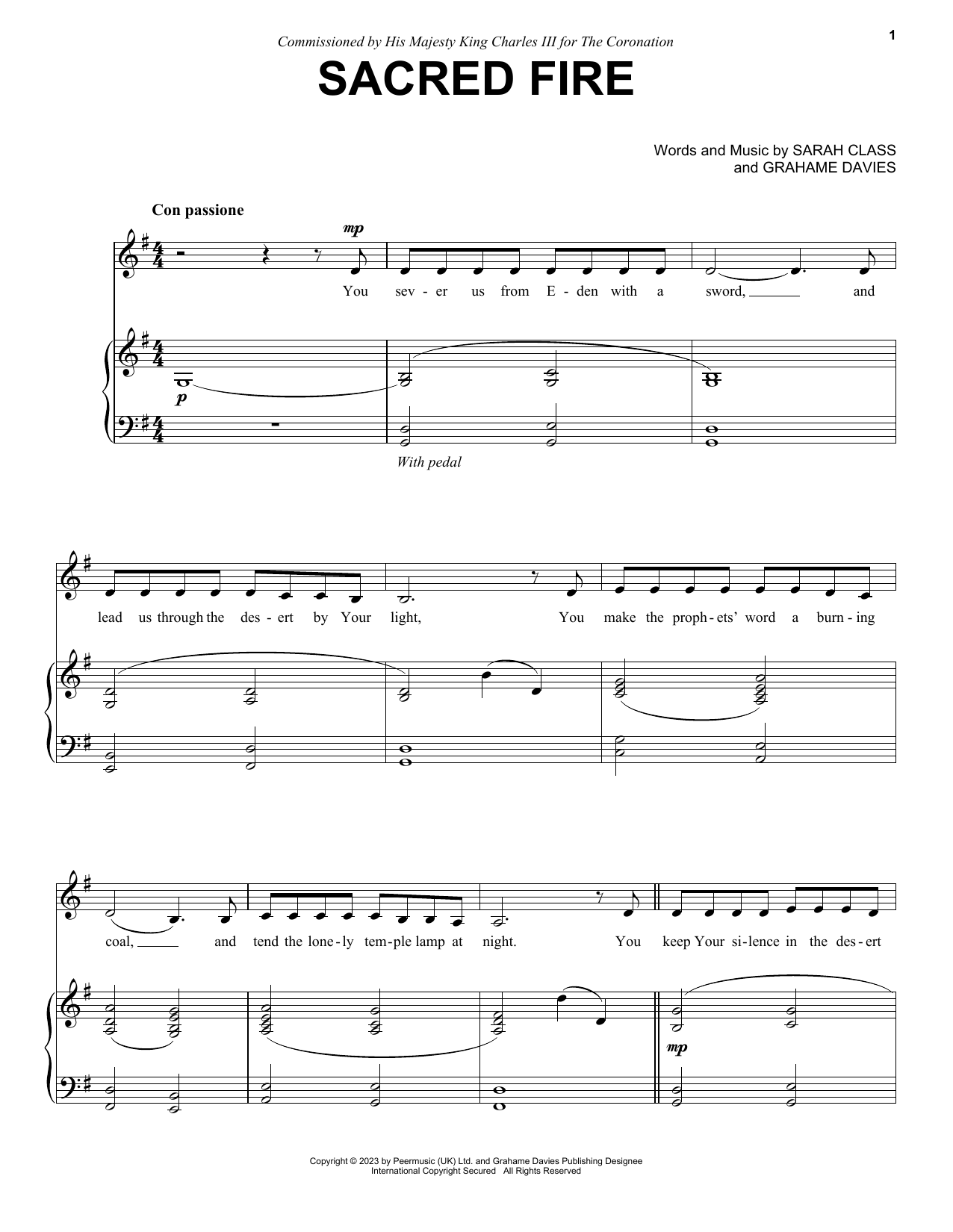 Download Sarah Class Sacred Fire Sheet Music and learn how to play Piano & Vocal PDF digital score in minutes