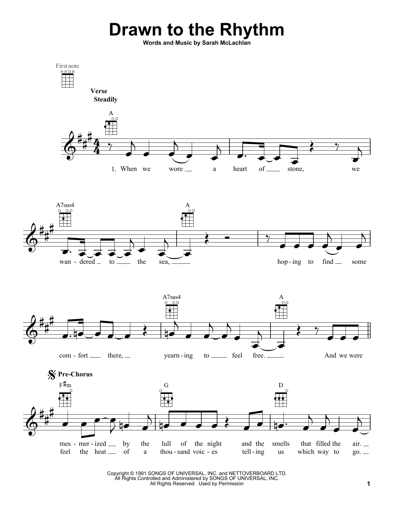 Download Sarah McLachlan Drawn To The Rhythm Sheet Music and learn how to play Ukulele PDF digital score in minutes