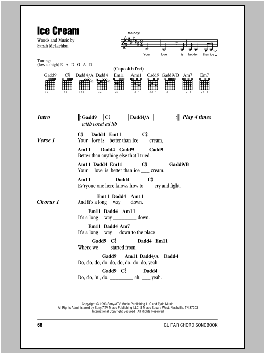 Download Sarah McLachlan Ice Cream Sheet Music and learn how to play Piano PDF digital score in minutes