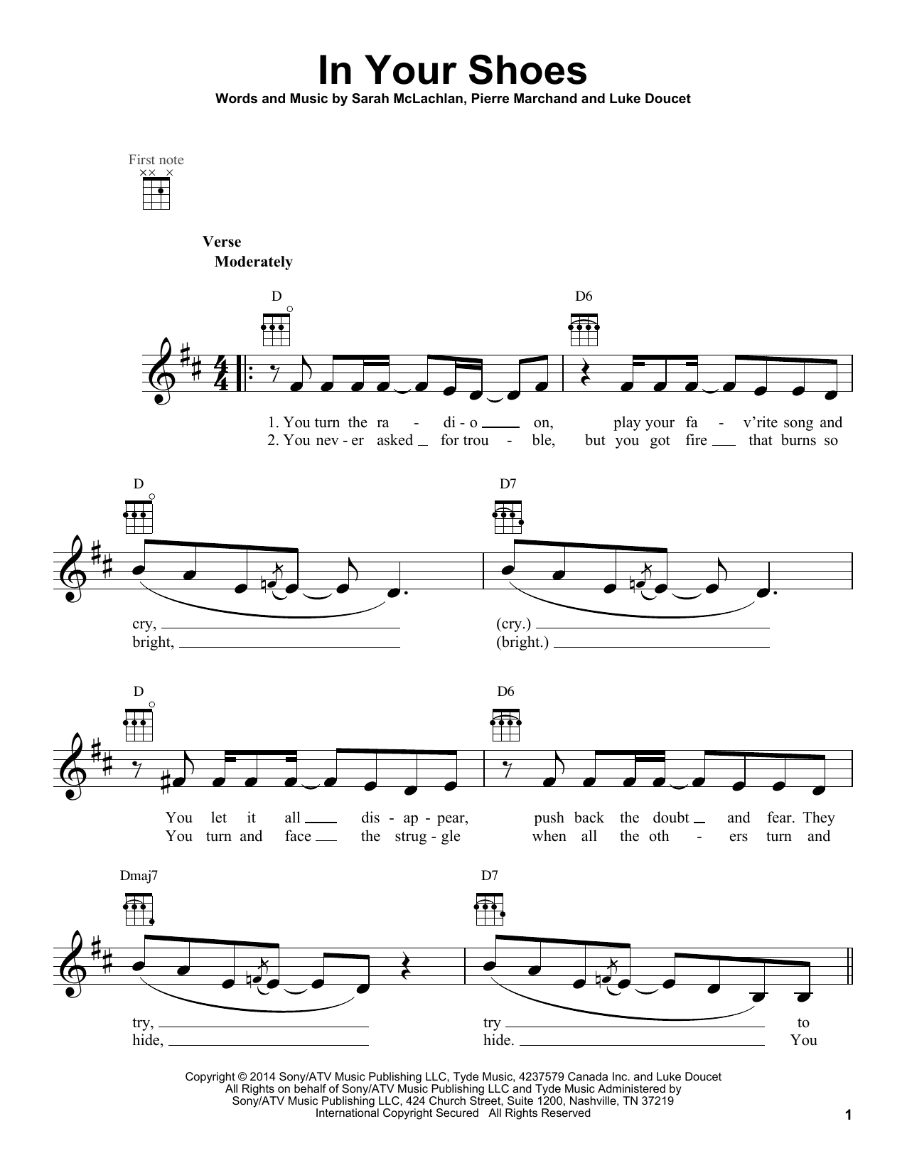 Download Sarah McLachlan In Your Shoes Sheet Music and learn how to play Easy Piano PDF digital score in minutes