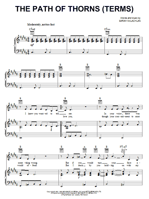 Download Sarah McLachlan The Path Of Thorns (Terms) Sheet Music and learn how to play Ukulele PDF digital score in minutes
