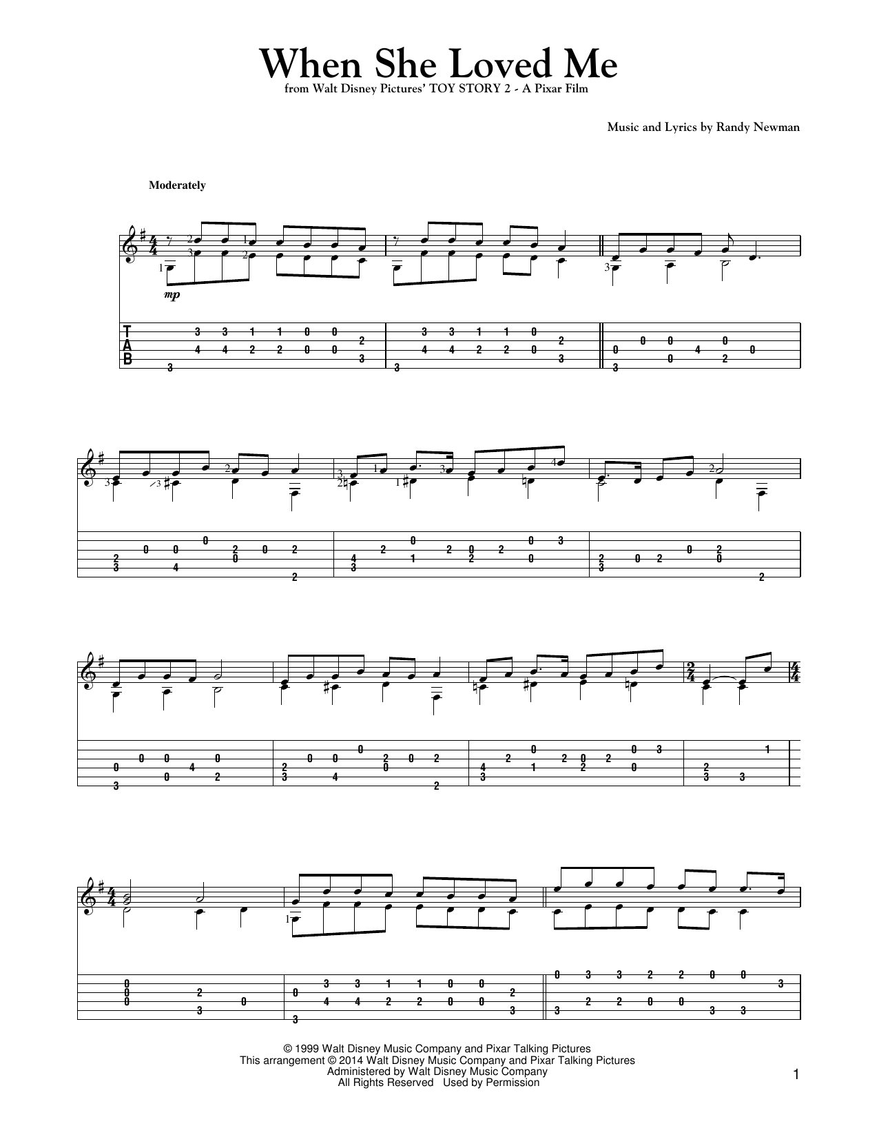 Download Sarah McLachlan When She Loved Me Sheet Music and learn how to play Guitar Tab PDF digital score in minutes