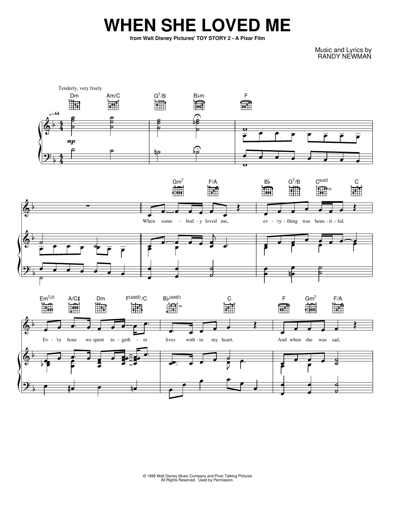 Download Sarah McLachlan When She Loved Me Sheet Music and learn how to play Piano, Vocal & Guitar Chords (Right-Hand Melody) PDF digital score in minutes