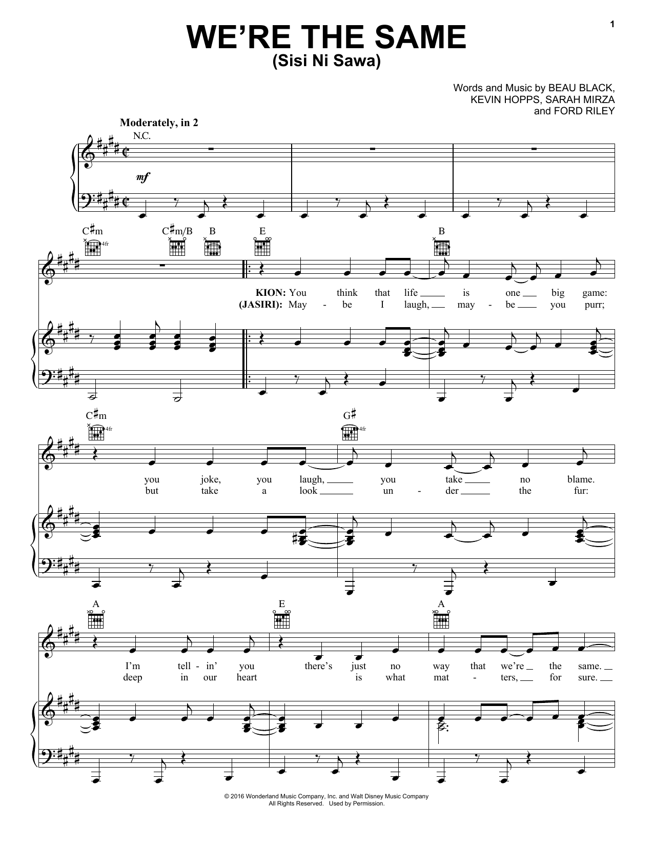 Download Beau Black We're The Same (Sis Ni Sawa) Sheet Music and learn how to play Piano, Vocal & Guitar (Right-Hand Melody) PDF digital score in minutes