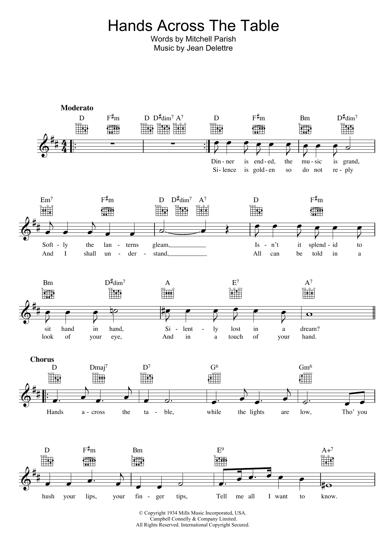 Download Sarah Vaughan Hands Across The Table Sheet Music and learn how to play Melody Line, Lyrics & Chords PDF digital score in minutes