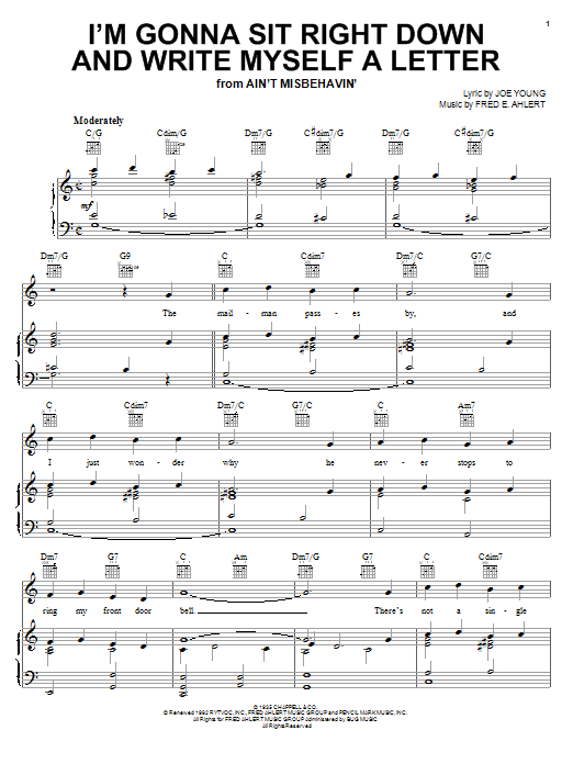Download Sarah Vaughan I'm Gonna Sit Right Down And Write Myself A Letter Sheet Music and learn how to play Piano, Vocal & Guitar (Right-Hand Melody) PDF digital score in minutes