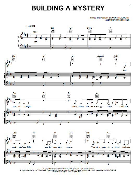 Download Sarah McLachlan Sheet Music and learn how to play Piano, Vocal & Guitar (Right-Hand Melody) PDF score in minutes