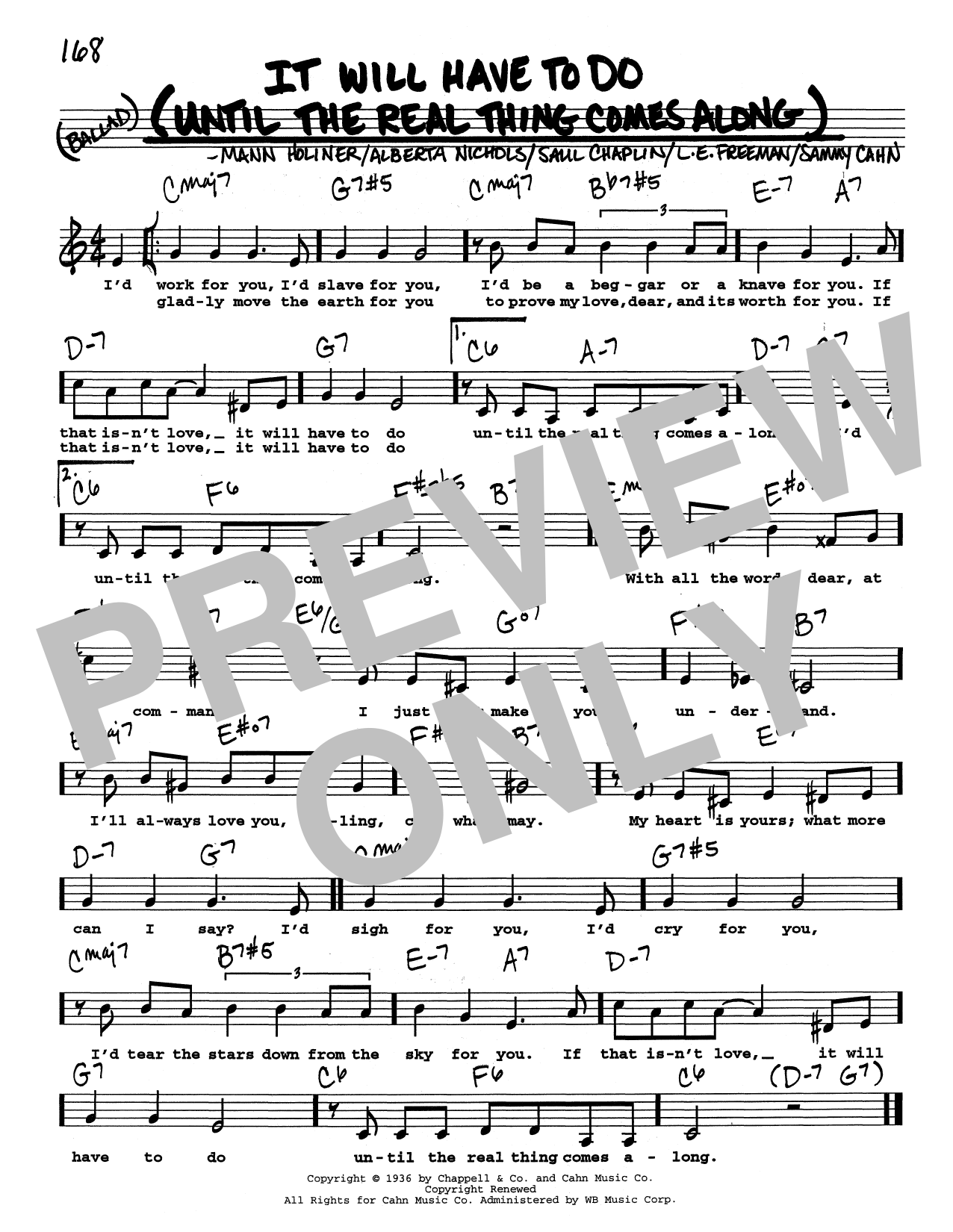 Download Saul Chaplin It Will Have To Do Until The Real Thing Comes Along (Low Voice) Sheet Music and learn how to play Real Book – Melody, Lyrics & Chords PDF digital score in minutes