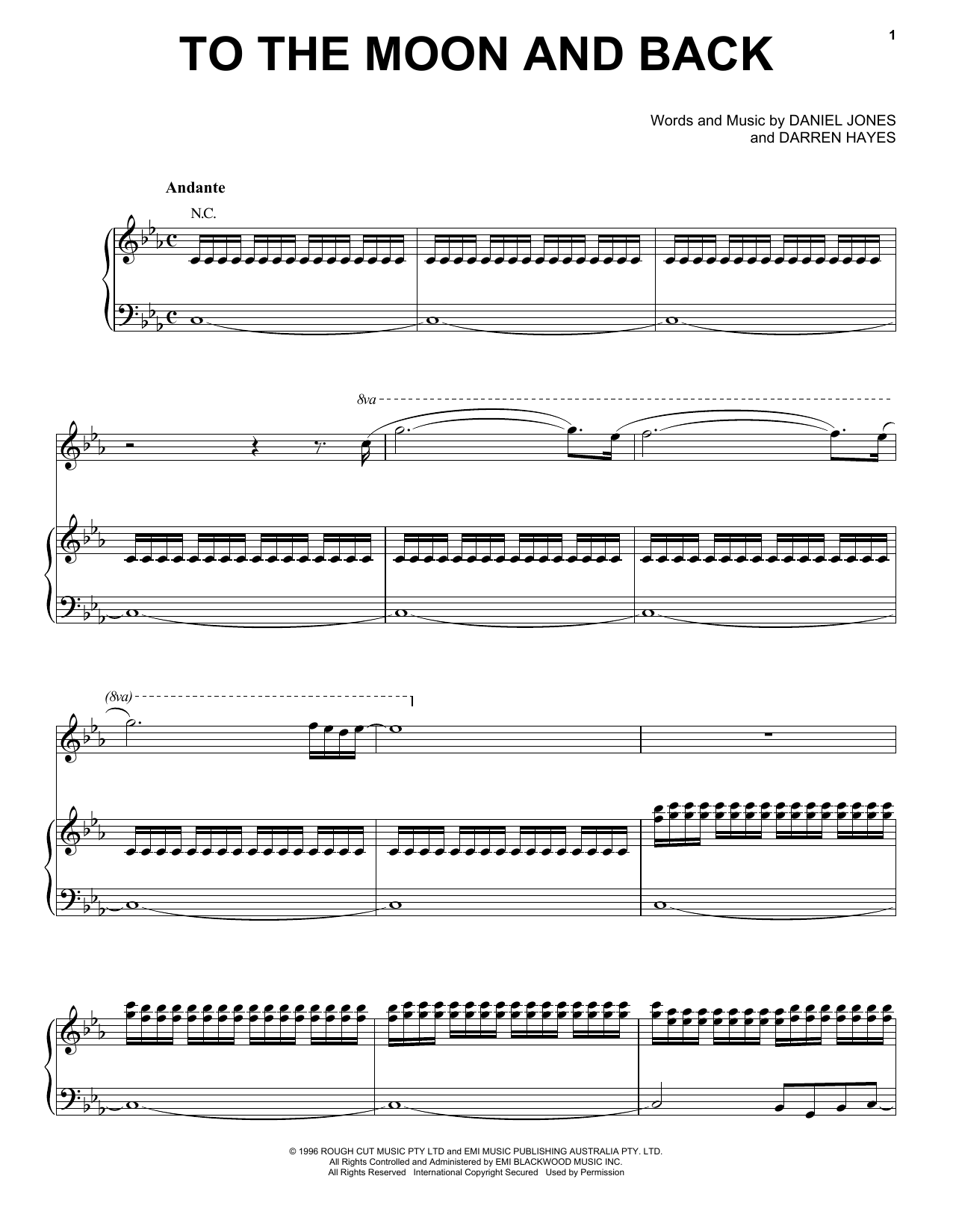 Download Savage Garden To The Moon & Back Sheet Music and learn how to play Piano, Vocal & Guitar (Right-Hand Melody) PDF digital score in minutes