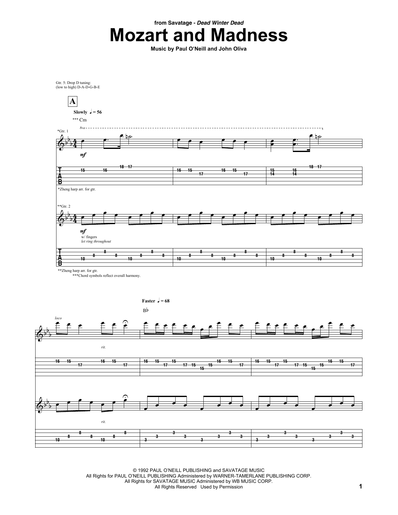 Download Trans-Siberian Orchestra Mozart And Madness Sheet Music and learn how to play Guitar Tab PDF digital score in minutes