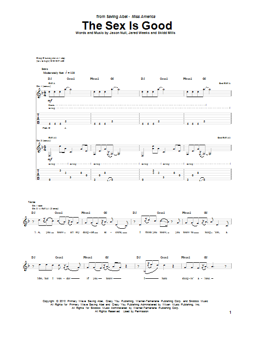 Download Saving Abel The Sex Is Good Sheet Music and learn how to play Guitar Tab PDF digital score in minutes