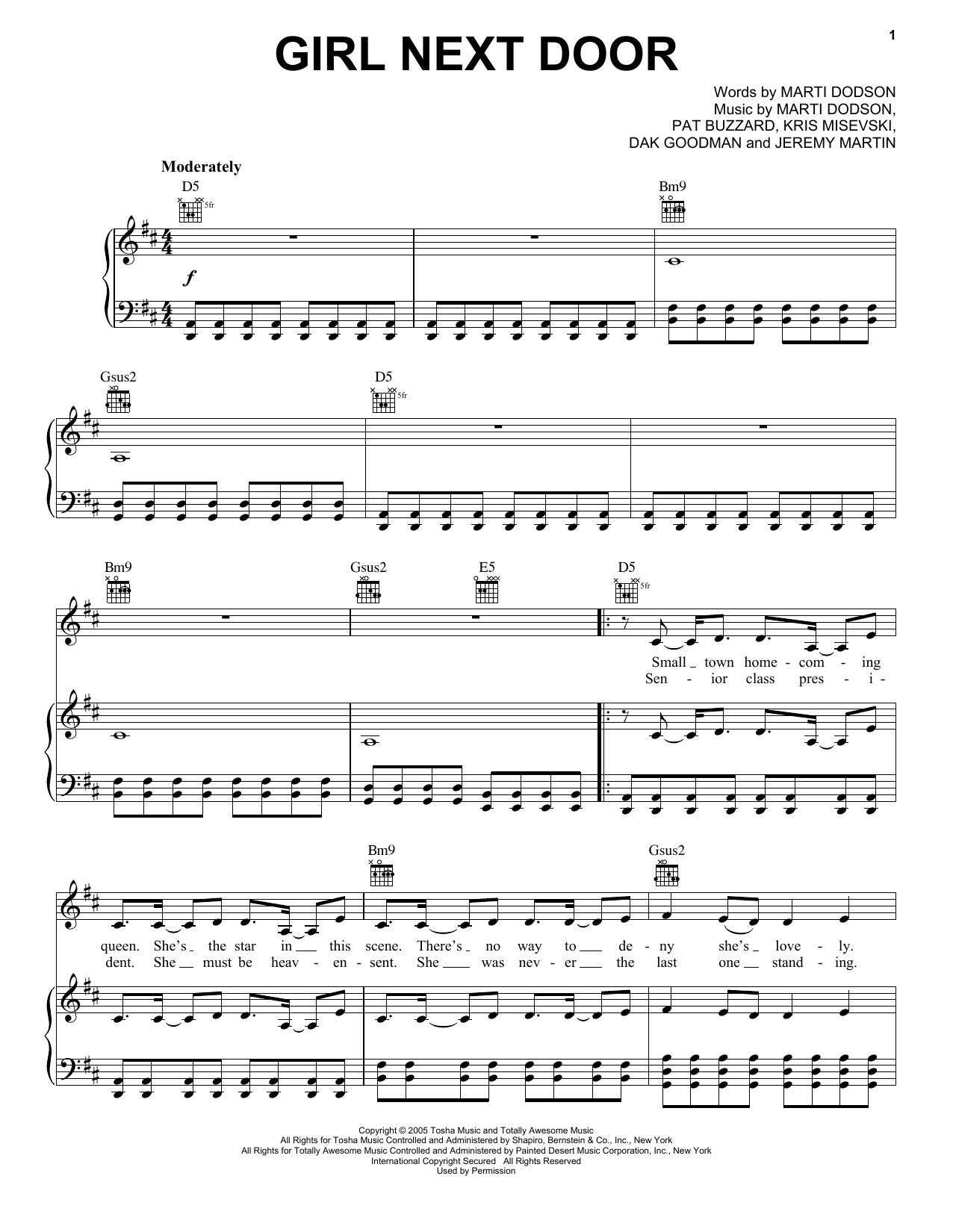 Download Saving Jane Girl Next Door Sheet Music and learn how to play Piano, Vocal & Guitar (Right-Hand Melody) PDF digital score in minutes