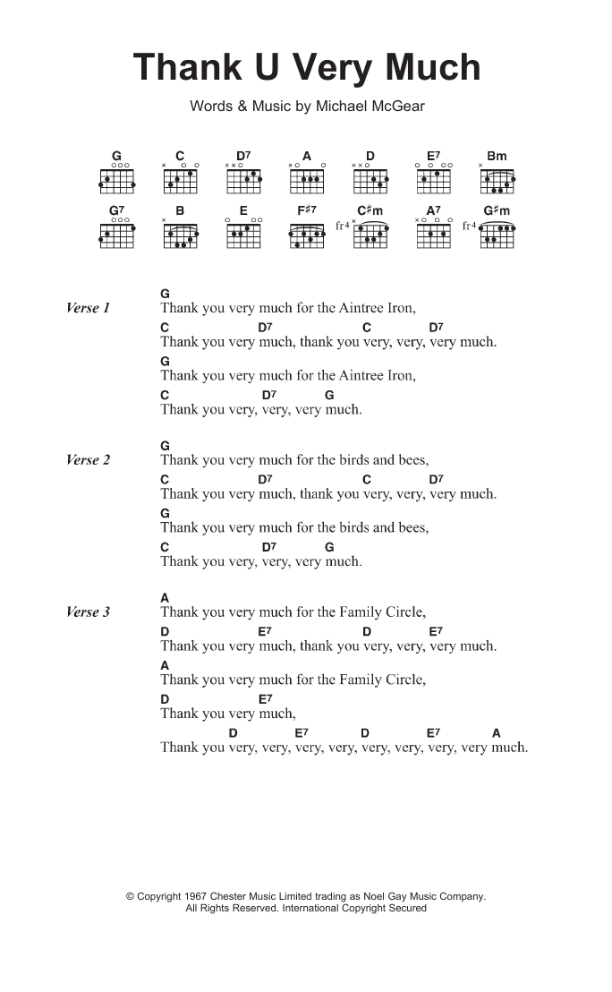 Download Scaffold Thank U Very Much Sheet Music and learn how to play Lyrics & Chords PDF digital score in minutes