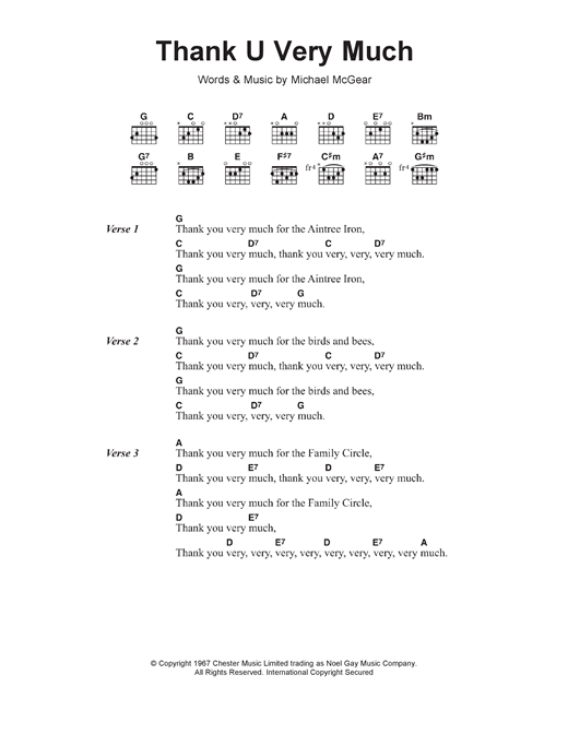 Download Scaffold Thank U Very Much Sheet Music and learn how to play Lyrics & Chords PDF digital score in minutes