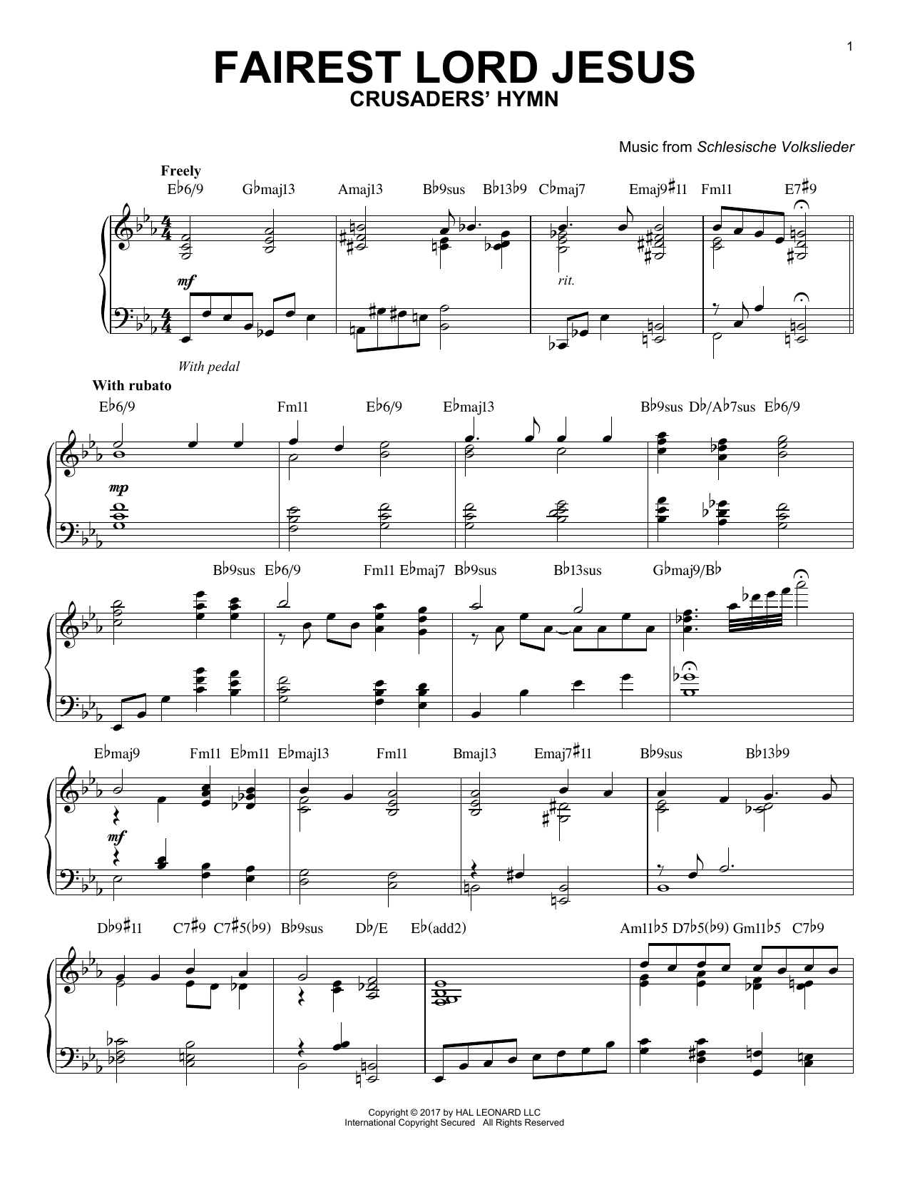 Download Schlesische Volkslieder Fairest Lord Jesus Sheet Music and learn how to play Piano PDF digital score in minutes